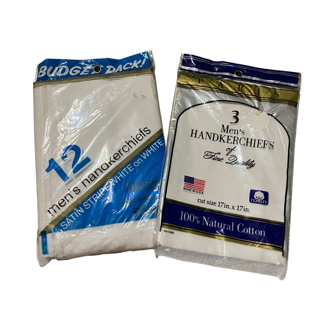Vintage Men’s White Cotton Handkerchiefs NOS 2 Packages